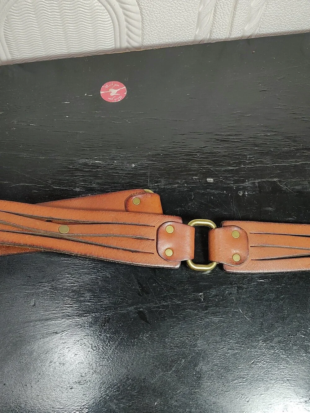Fossil Women's  Tan/Brown Leather Connector Belt with Brass-Tone Buckle Size L